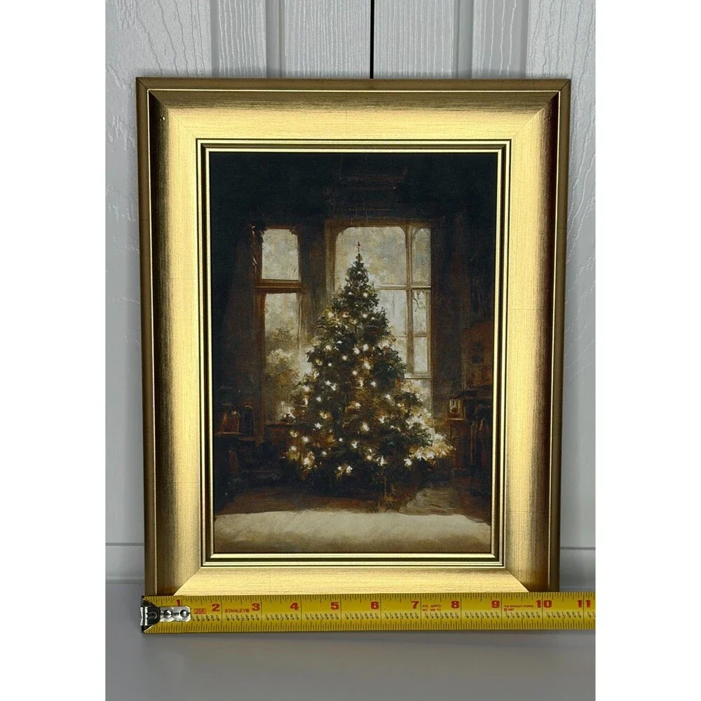 Petal Lane Home Framed Christmas Tree Wall Art Gold Frame Holiday Print